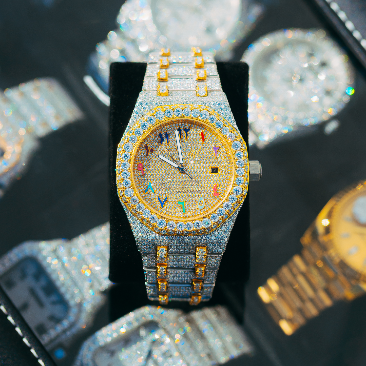 Two-Tone Rainbow Dial Arabic Moissanite Watch (AP-Style)