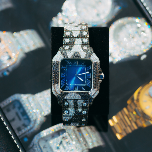Camo Blue Face Moissanite Watch (Cartier-Style)