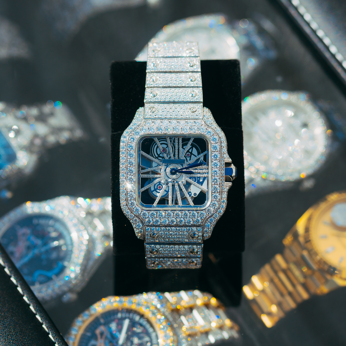 All-White Skeleton Dial Moissanite Watch (Cartier-Inspired)