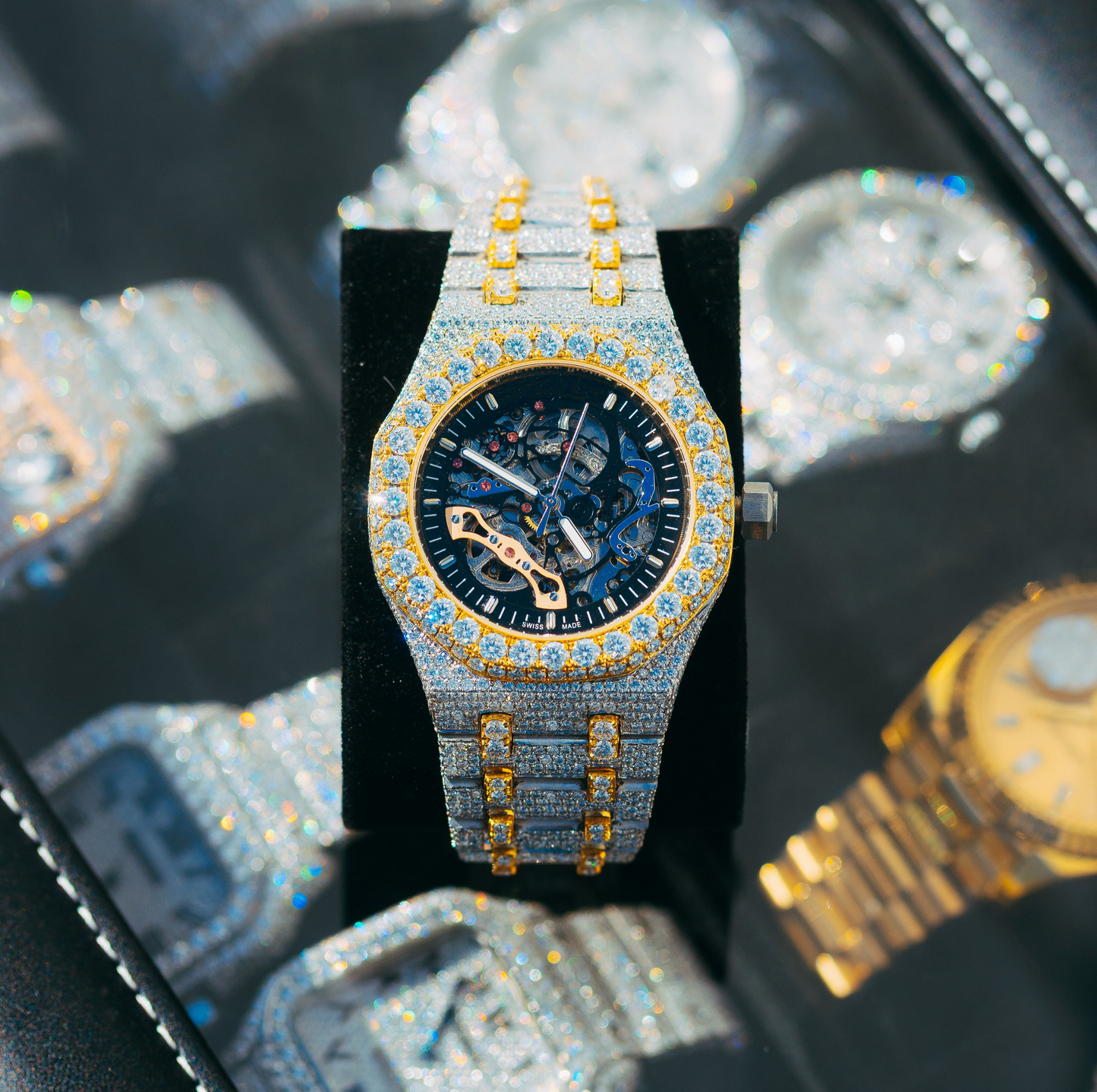 Two-Tone Skeleton Dial Moissanite Watch (AP-Style)