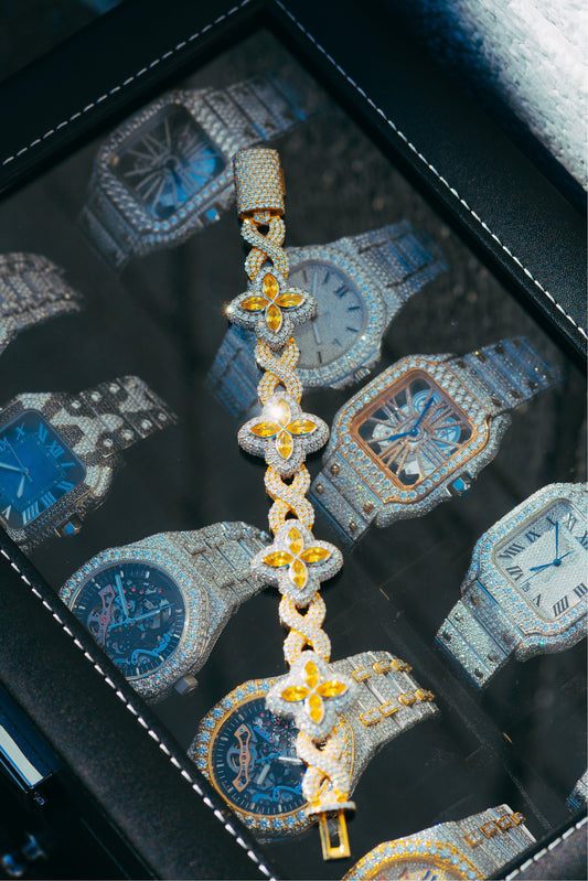 Yellow Stone & Silver/Gold Van Cleef-Inspired Bracelet